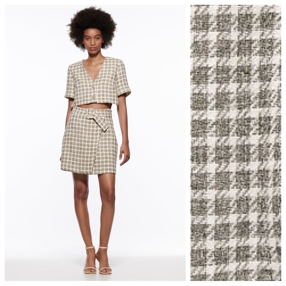 NWT. Zara Ecru Textured Check Cut-Out Mini Dress. Size M.